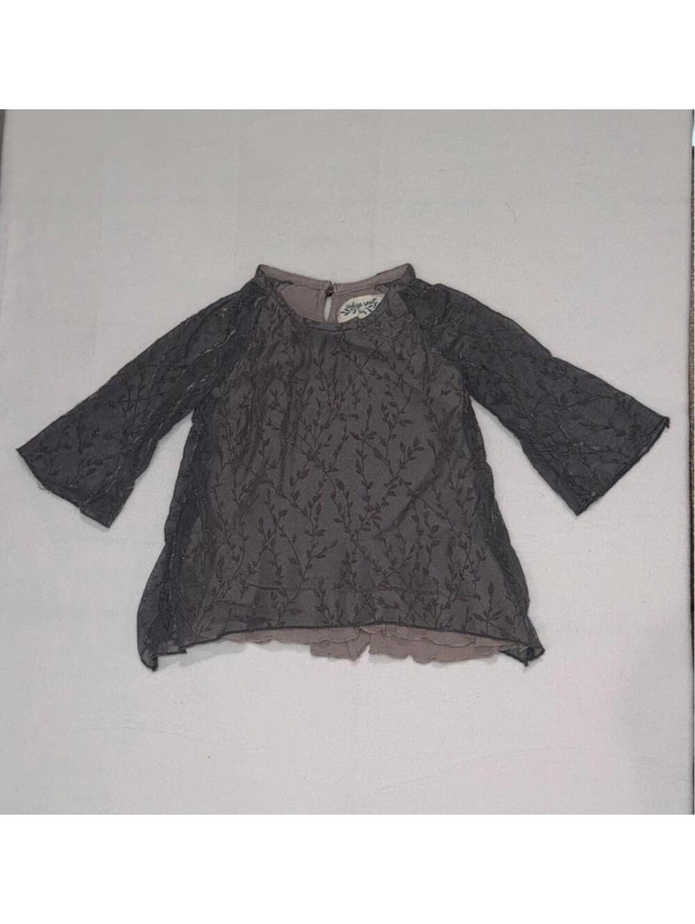 Indigo Soul Kids Girls Embroidered Sheer Overlay Top Size 2T Gray/Brown Boho